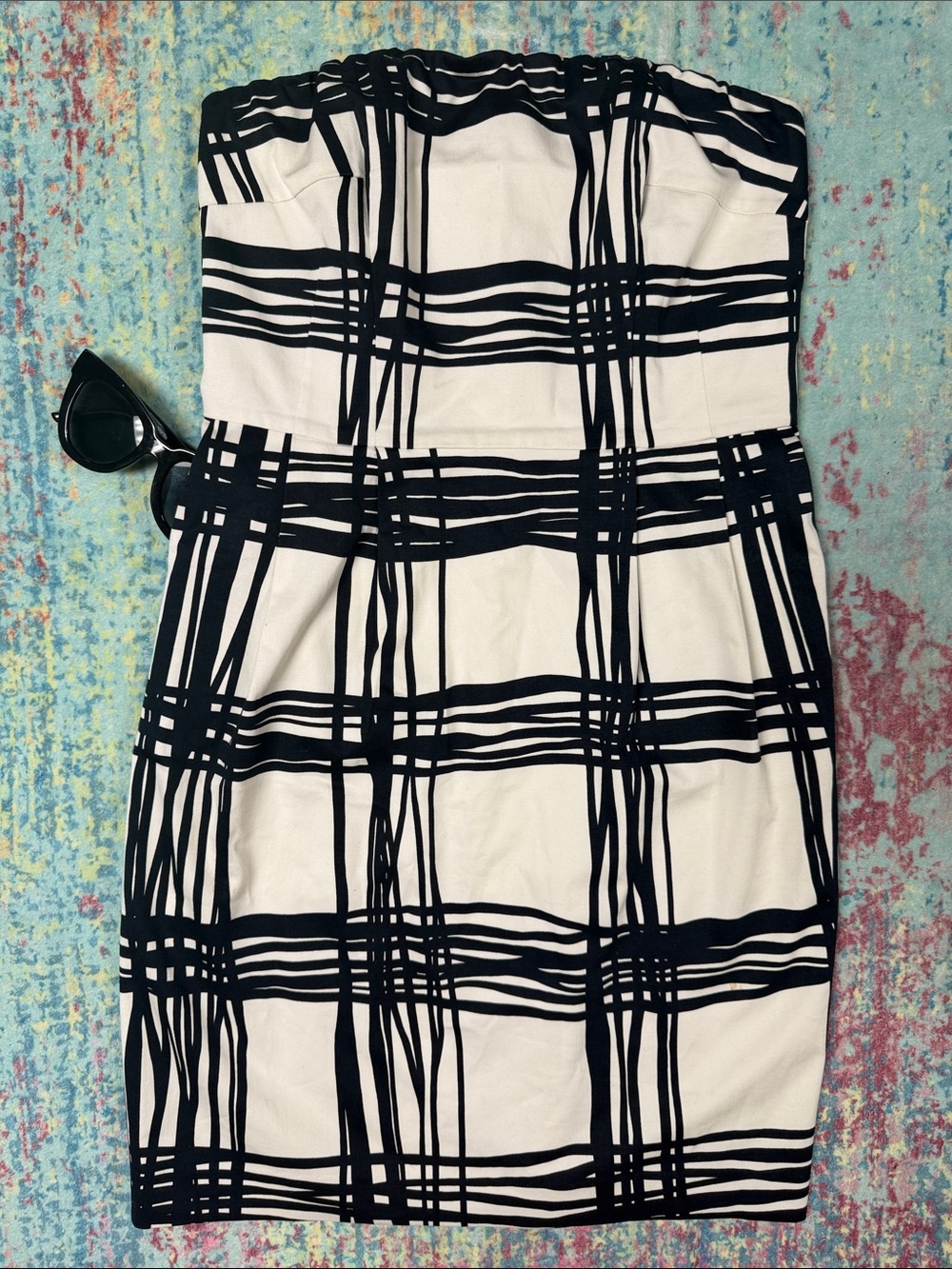 Express Strapless Black and White Plaid Sheath Dress